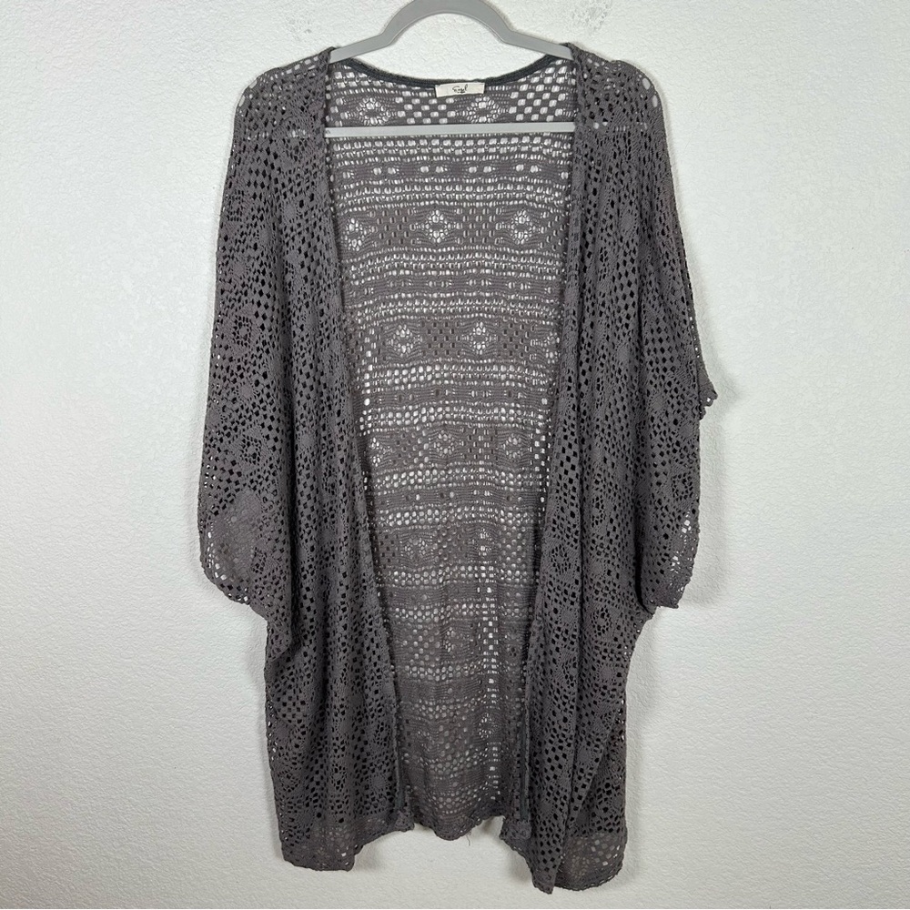 Easel Women’s One Size machine crochet gray Romantic kimono swim cover